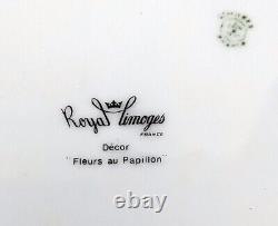 (8) Royal Limoges Fleurs au Papillon Dinner Plates France EXCELLENT