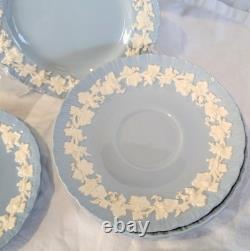 8 WEDGWOOD QUEENSWARE EMBOSSED PLATES Cream On Blue 1-8 & 7-6 Shell Edge