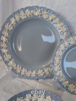 8 WEDGWOOD QUEENSWARE EMBOSSED PLATES Cream On Blue 1-8 & 7-6 Shell Edge