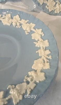 8 WEDGWOOD QUEENSWARE EMBOSSED PLATES Cream On Blue 1-8 & 7-6 Shell Edge