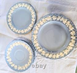 8 WEDGWOOD QUEENSWARE EMBOSSED PLATES Cream On Blue 1-8 & 7-6 Shell Edge
