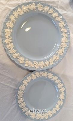 8 WEDGWOOD QUEENSWARE EMBOSSED PLATES Cream On Blue 1-8 & 7-6 Shell Edge