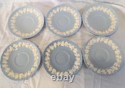 8 WEDGWOOD QUEENSWARE EMBOSSED PLATES Cream On Blue 1-8 & 7-6 Shell Edge