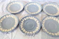 8 WEDGWOOD QUEENSWARE EMBOSSED PLATES Cream On Blue 1-8 & 7-6 Shell Edge