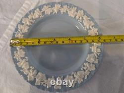 8 WEDGWOOD QUEENSWARE EMBOSSED PLATES Cream On Blue 1-8 & 7-6 Shell Edge