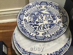 8 pc Eaton Fine Dine English Willow Blue White Pasta Bowl 9 +dinner plate 10.5