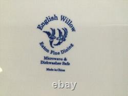 8 pc Eaton Fine Dine English Willow Blue White Pasta Bowl 9 +dinner plate 10.5