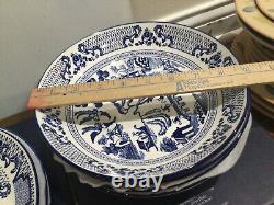 8 pc Eaton Fine Dine English Willow Blue White Pasta Bowl 9 +dinner plate 10.5