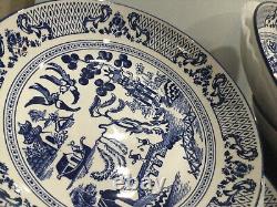 8 pc Eaton Fine Dine English Willow Blue White Pasta Bowl 9 +dinner plate 10.5