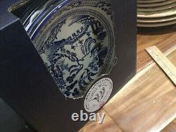 8 pc Eaton Fine Dine English Willow Blue White Pasta Bowl 9 +dinner plate 10.5