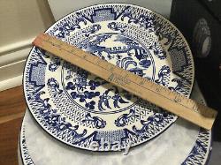 8 pc Eaton Fine Dine English Willow Blue White Pasta Bowl 9 +dinner plate 10.5