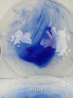 9 Bormioli Rocco Murano Cobalt Blue Swirl Clear Glass 11 Dinner Plates FREE SH