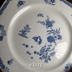 9 Vtg Wood & Sons Old Bow Blue White Dinner 10 Plates Bird Flowers