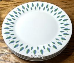 ALLEGRO Set of 6 Dinner Plates 10.5 Harmony House Japan Deco Blue Green Feather