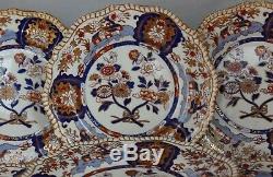 ANTIQUE 19th C. SET 8 Spode Felspar Stoneware 3599 Imari pattern DINNER PLATES