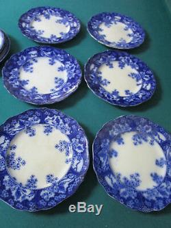 ANTIQUE TILL & SONS CECIL FLOW BLUE PATTERN 6 DINNER PLATES 1890s