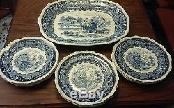 A Beautiful Mason's Vista Blue Turkey Center Platter and 12 Dinner Plates