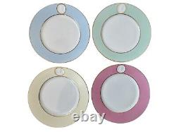 A. RAYNAUD & C° Limoges France MÉDAILLON Pink Blue Gold Rim Dinner Plates Set