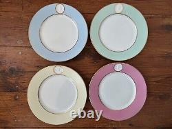 A. RAYNAUD & C° Limoges France MÉDAILLON Pink Blue Gold Rim Dinner Plates Set