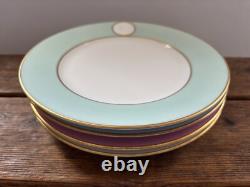A. RAYNAUD & C° Limoges France MÉDAILLON Pink Blue Gold Rim Dinner Plates Set