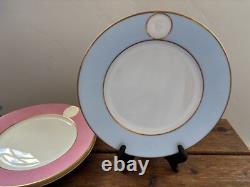 A. RAYNAUD & C° Limoges France MÉDAILLON Pink Blue Gold Rim Dinner Plates Set