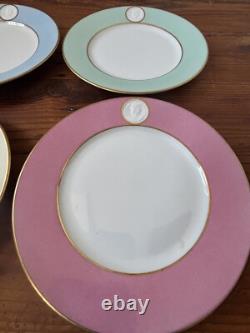 A. RAYNAUD & C° Limoges France MÉDAILLON Pink Blue Gold Rim Dinner Plates Set