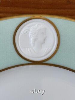 A. RAYNAUD & C° Limoges France MÉDAILLON Pink Blue Gold Rim Dinner Plates Set