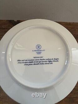 A. RAYNAUD & C° Limoges France MÉDAILLON Pink Blue Gold Rim Dinner Plates Set