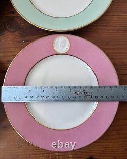 A. RAYNAUD & C° Limoges France MÉDAILLON Pink Blue Gold Rim Dinner Plates Set
