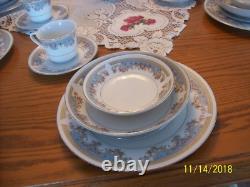 Acsons Diamond Porcelain Vtg China Scroll Pink Floral Pattern 48 Piece Grouping