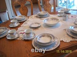 Acsons Diamond Porcelain Vtg China Scroll Pink Floral Pattern 48 Piece Grouping