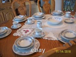 Acsons Diamond Porcelain Vtg China Scroll Pink Floral Pattern 48 Piece Grouping