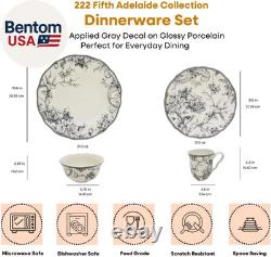 Adelaide 16-Piece Casual Grey Porcelain Dinnerware Set Service for 4, Classic