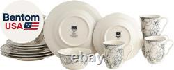 Adelaide 16-Piece Casual Grey Porcelain Dinnerware Set Service for 4, Classic