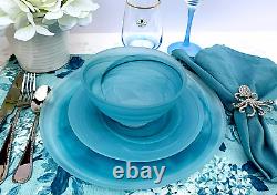 Akcam Dinner Plate, Salad Plate, or Bowl, with Shades of Blue and White Swirls