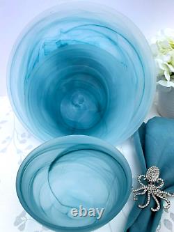 Akcam Dinner Plate, Salad Plate, or Bowl, with Shades of Blue and White Swirls