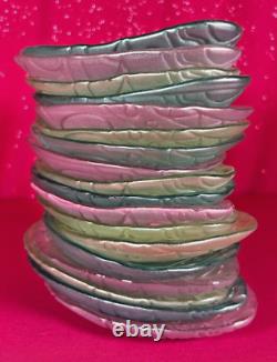Akcam Turkish Glass Multicolor Iridescent Easter Egg Appetizer Plates Set of 18