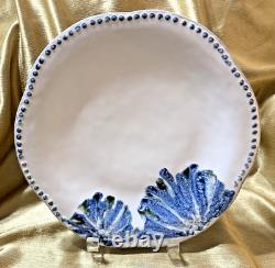 Anthropologie GINNY 11 Dinner Plates NWT 2pc HANDMADE Beaded Border Blue Blooms