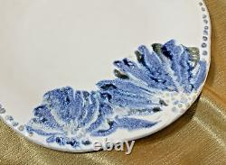 Anthropologie GINNY 11 Dinner Plates NWT 2pc HANDMADE Beaded Border Blue Blooms