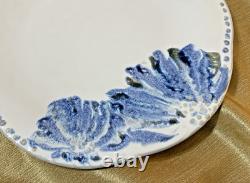 Anthropologie GINNY 11 Dinner Plates NWT 2pc HANDMADE Beaded Border Blue Blooms
