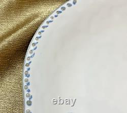 Anthropologie GINNY 11 Dinner Plates NWT 2pc HANDMADE Beaded Border Blue Blooms