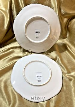 Anthropologie GINNY 11 Dinner Plates NWT 2pc HANDMADE Beaded Border Blue Blooms