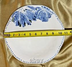 Anthropologie GINNY 11 Dinner Plates NWT 2pc HANDMADE Beaded Border Blue Blooms
