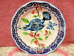 Anthropologie Nathalie Lete Dinner Plate 10 Blue Bird Bleu and Heart Vase Plate