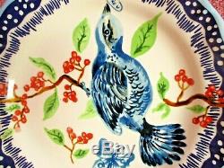 Anthropologie Nathalie Lete Dinner Plate 10 Blue Bird Bleu and Heart Vase Plate