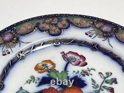Antique 10.5 Charles Meigh & Son Cm&s Flow Blue Gold Trim Poppy Charger Plate