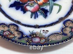 Antique 10.5 Charles Meigh & Son Cm&s Flow Blue Gold Trim Poppy Charger Plate
