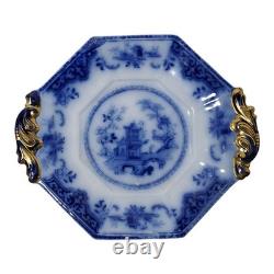 Antique 1848 English Flow Blue Scinde Plates with Gilt Handles