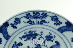 = Antique 18th c. Delft Plate Chinoiserie Blue & White w. Garden Fence and Bird