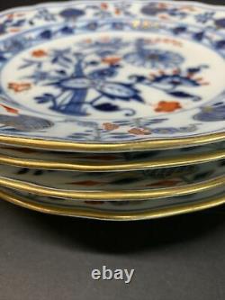 Antique 19th C. Meissen Rich Blue Red Onion Dinner Plate 9.25 Width Set Of 4